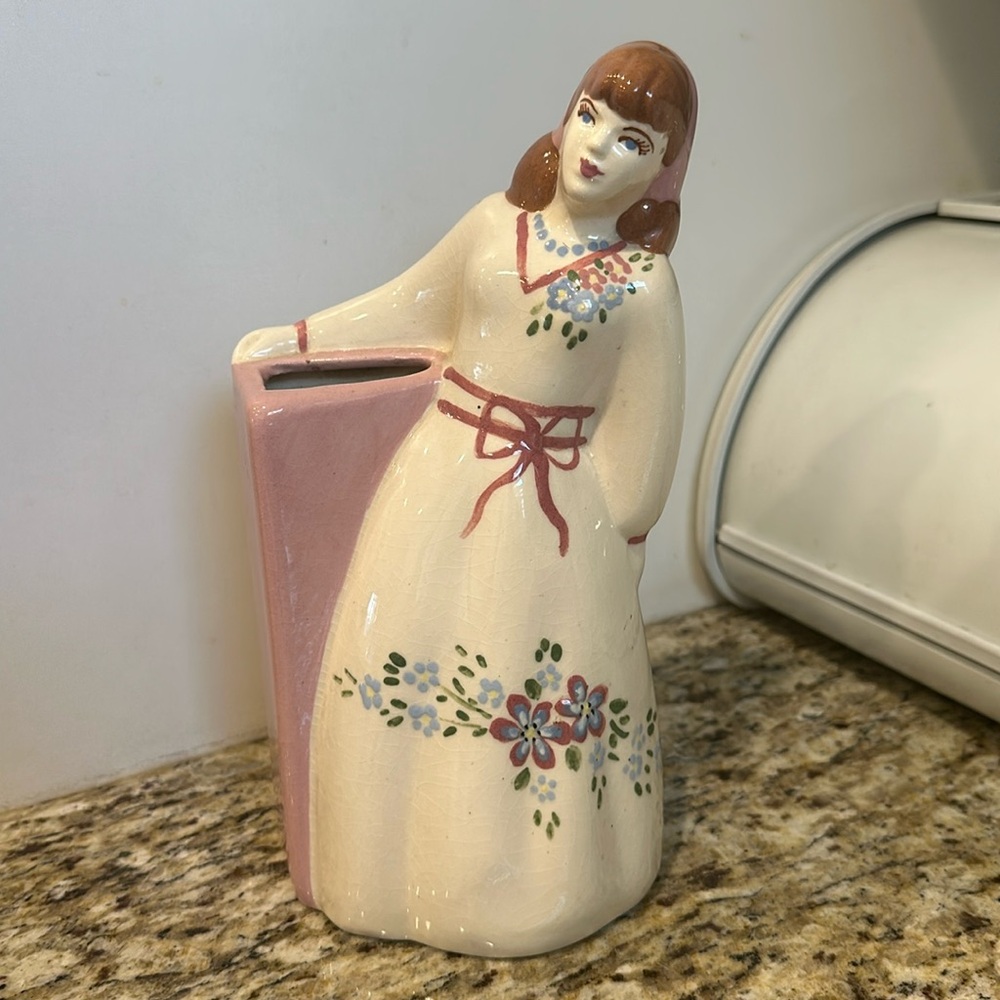 Vintage Weil Ware Ceramic Pottery Lady Flower Holder
